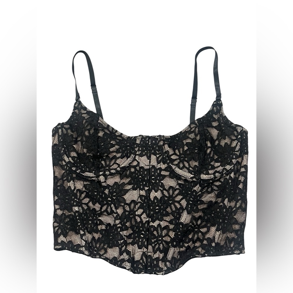 White Fox Black Floral Lace Back Zip Mystic Femenine Corset Top Womens Size M